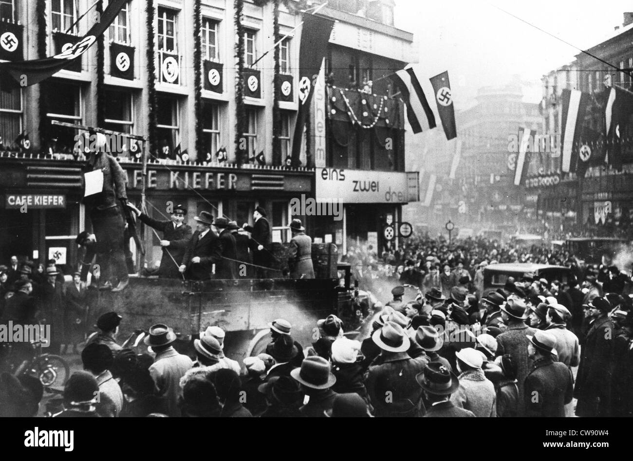Demonstration in Saarbruck on occasion plebiscite on Saar region (1935) Stock Photo