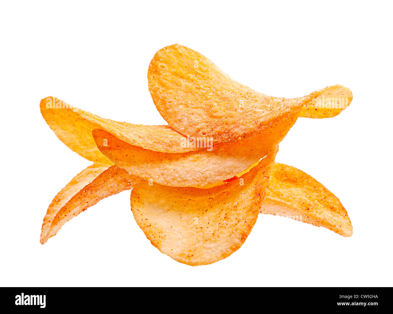 Prepared potato chips snack on white Stock Photo