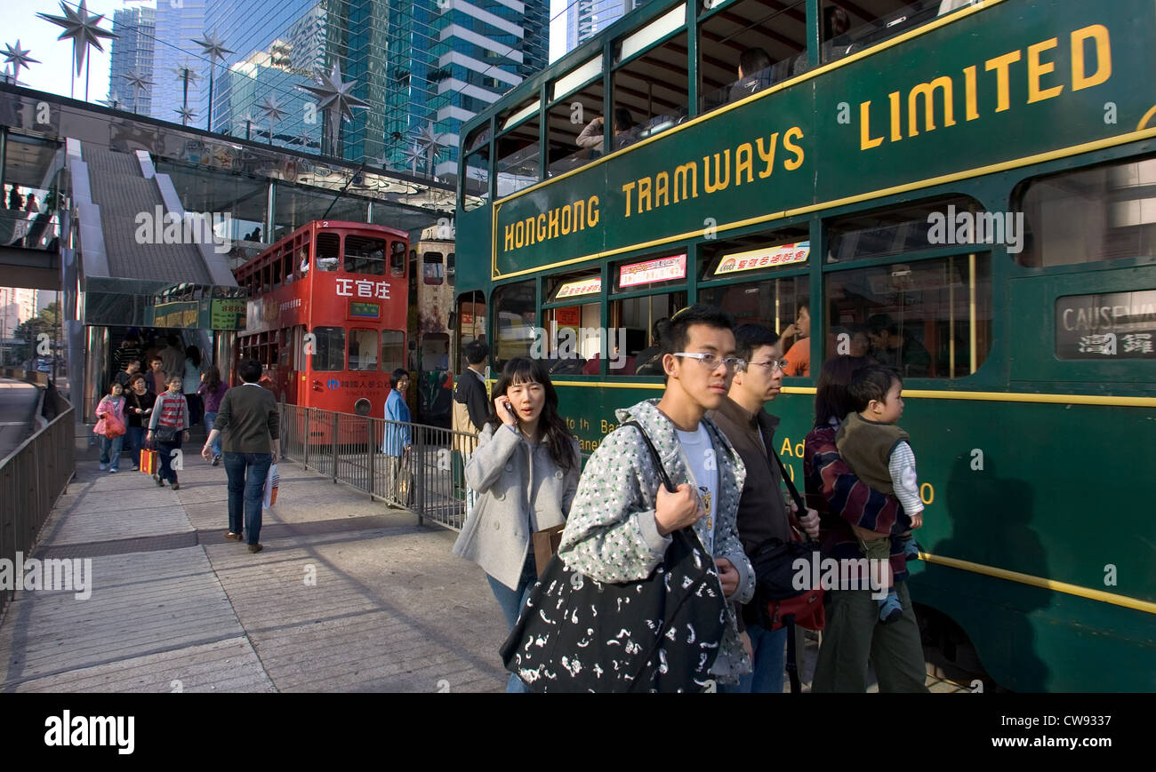 Hong Kong, passengers on a tram Stock Photo