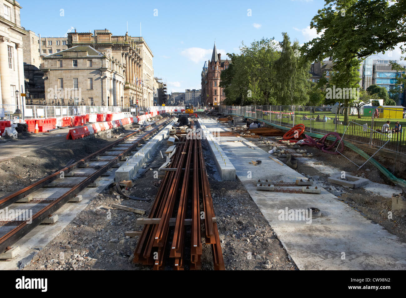 edinburghs new tram system under construction in st andrews square scotland uk united kingdom Stock Photo