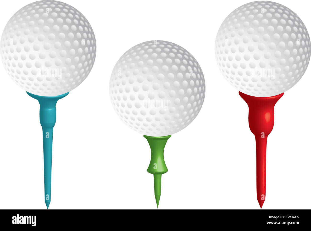 Golf Balls on different shaped tees,taken from a vector image Stock