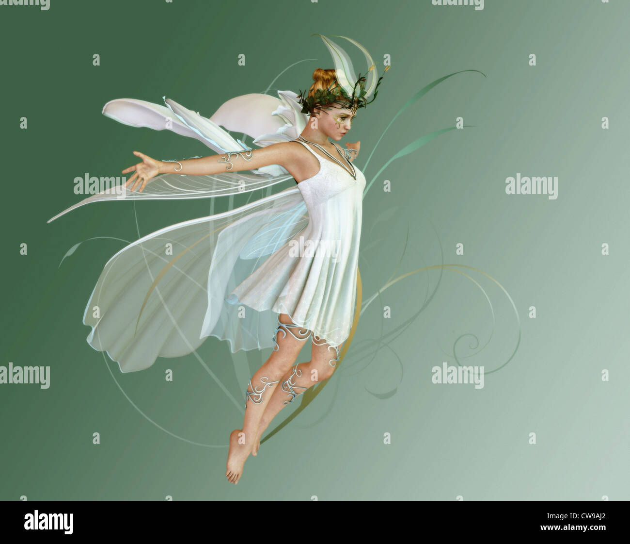 a graceful fairy with wings and wreath Stock Photo