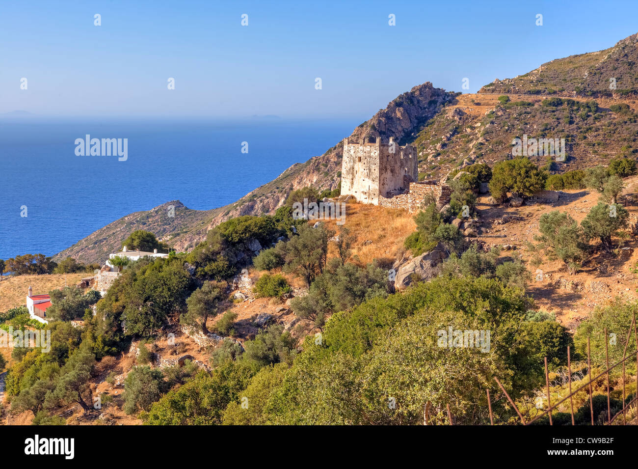 Pirgos Agia, Venetian tower battlements, Naxos, Greece Stock Photo