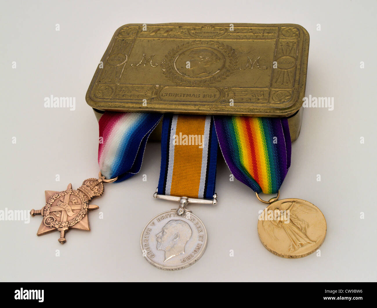 WW I British Medals & Princess Mary's Gift Box Stock Photo