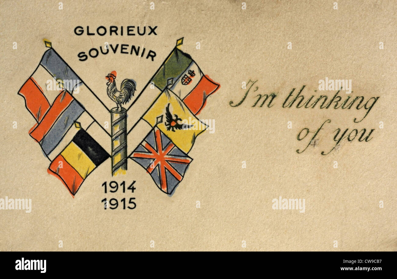 I M Thinking Of You Insert Card From An Envelope Format Silk Postcard Posted From The Trenches At Ypres Belgium 1915 Stock Photo Alamy