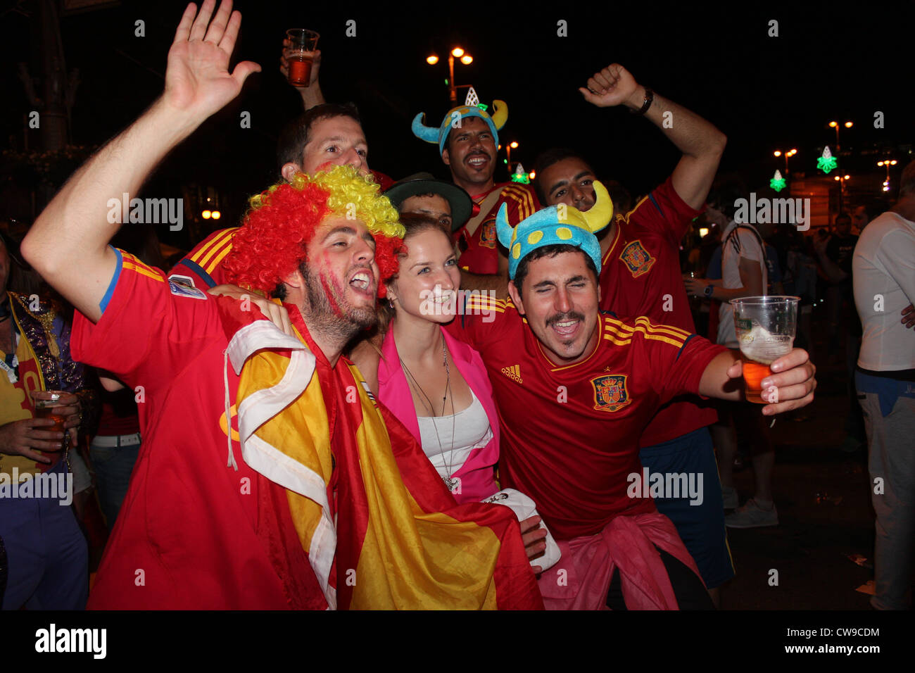 Celebration Victory. Spain sport fans. Final. Kiev, Ukraine, European