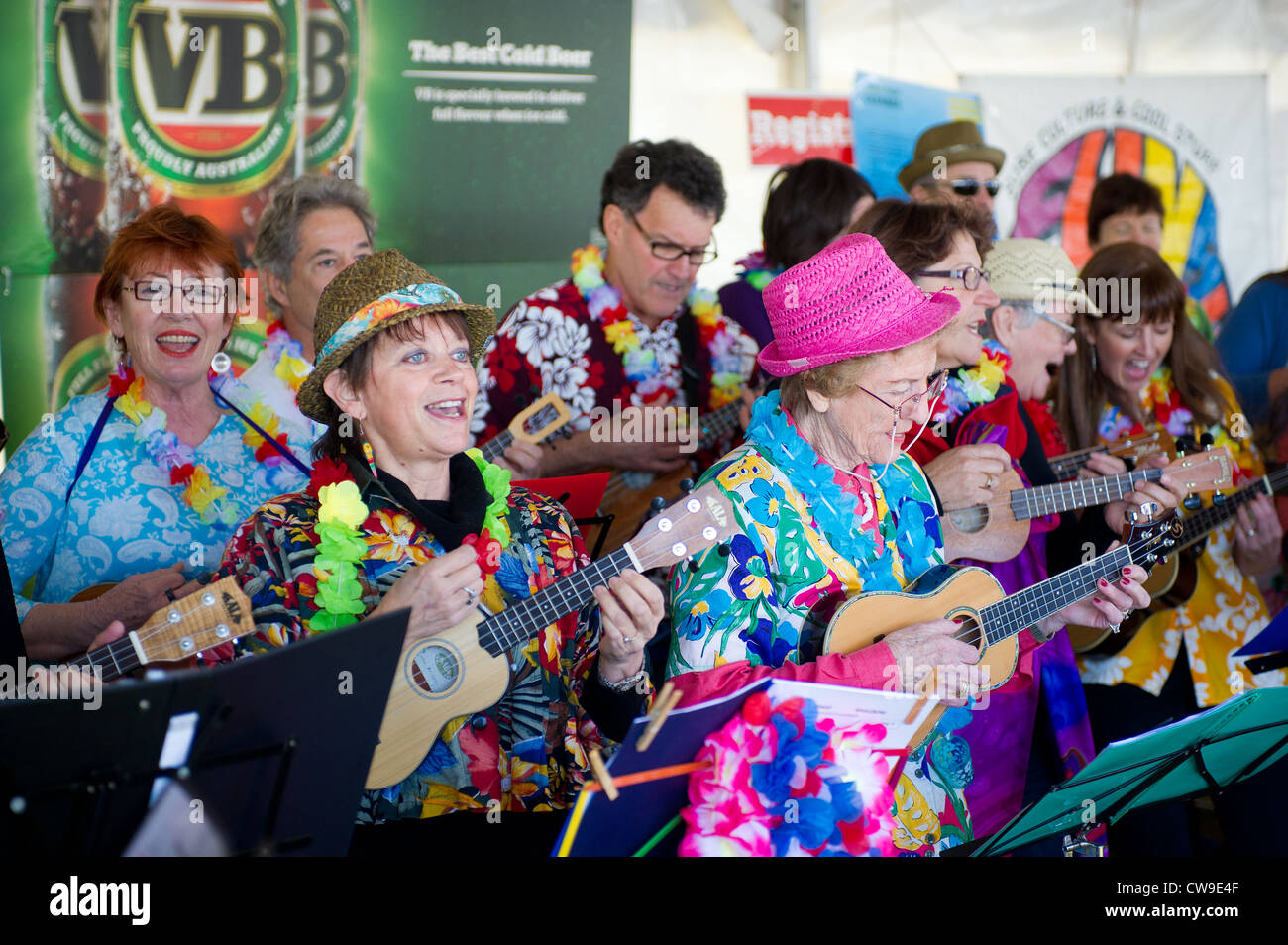 A ukulele band performing in Fremantle, Western Australia Stock Photo