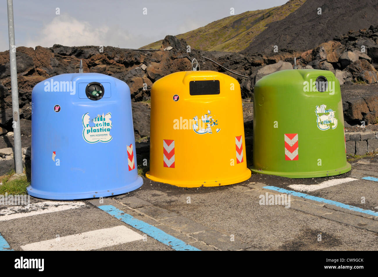 Recycling Containers Mt. Etna Lava Rock Volcano Taormina Sicily ...
