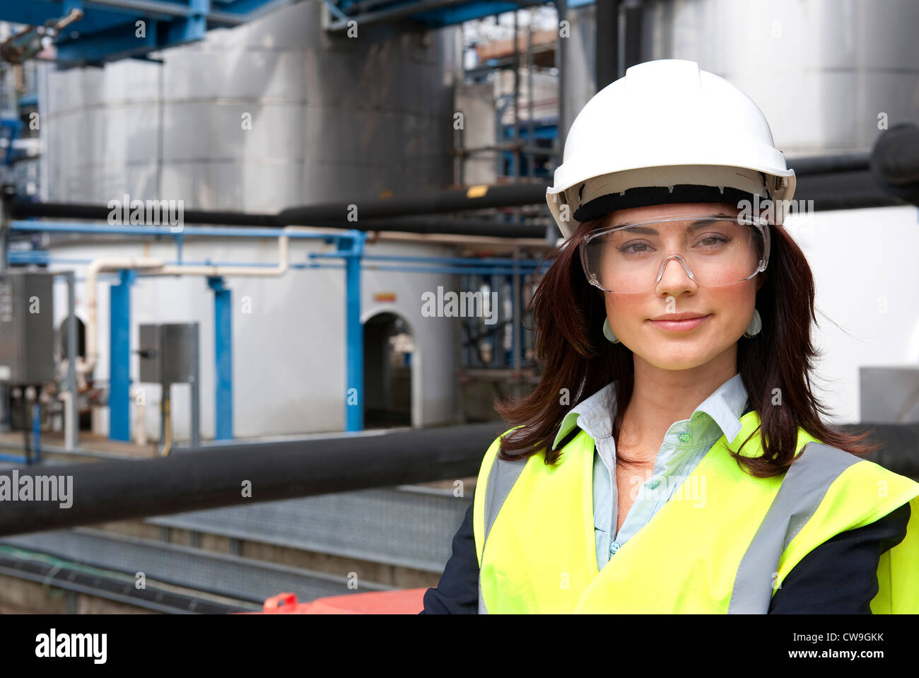 technician working in industrial chemical plant, norfolk, england Stock