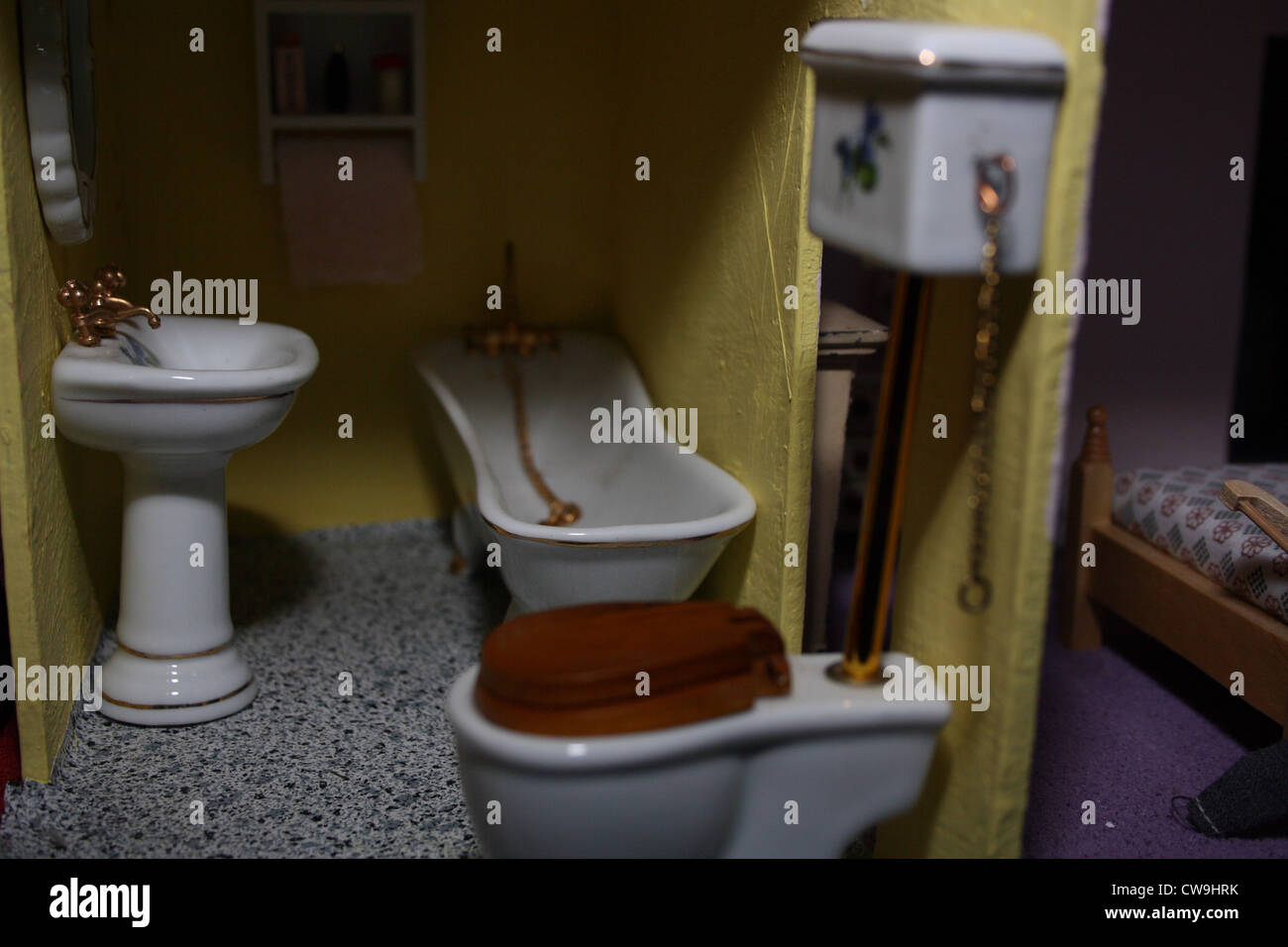 A dolls house bathroom Stock Photo Alamy