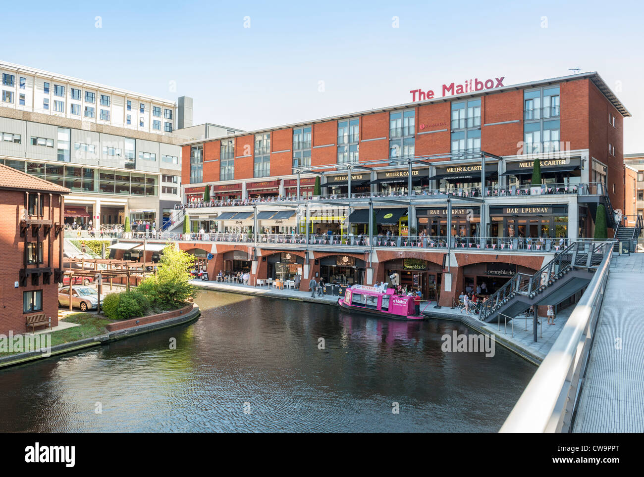 Bars and restaurants alongside the canals at The Mailbox, Birmingham
