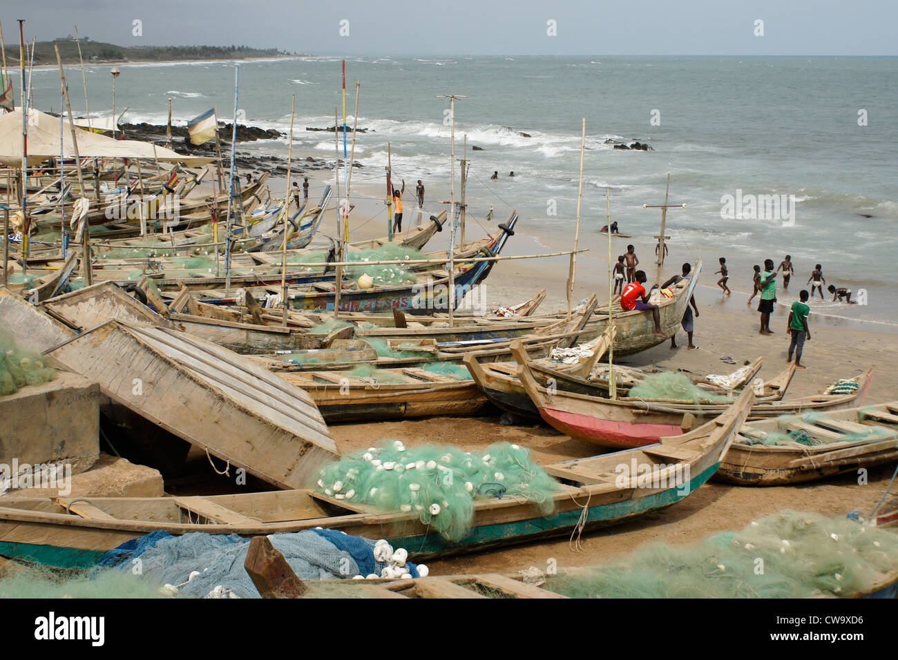 Fishing boats and nets on beach, Biriwa, Ghana Stock Photo Alamy