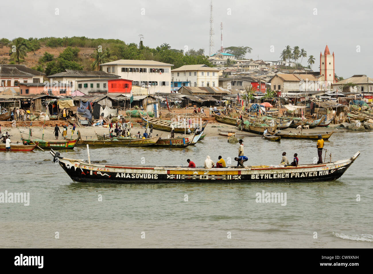 Fishing boats in harbor, Elmina, Ghana Stock Photo