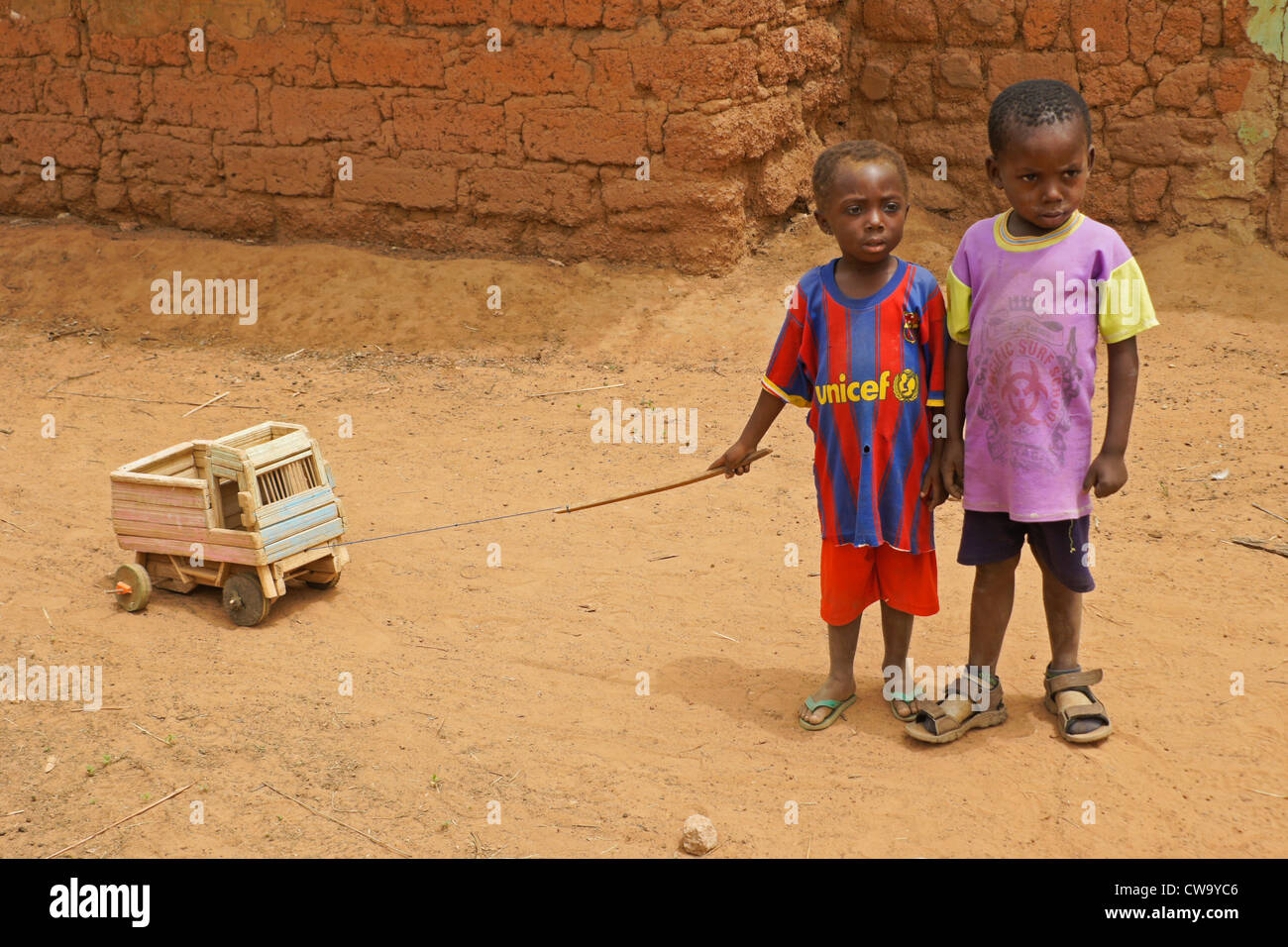 Little boys with toy truck, Mognori Eco-Village, Ghana Stock Photo