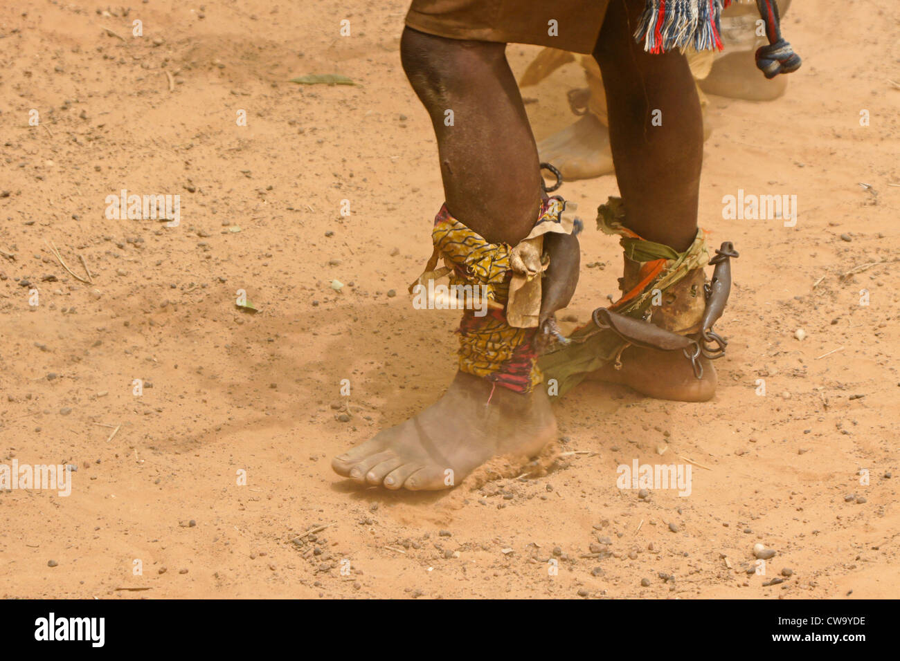 Noise-makers tied to ankles of dancer, Mognori Eco-Village, Ghana Stock Photo
