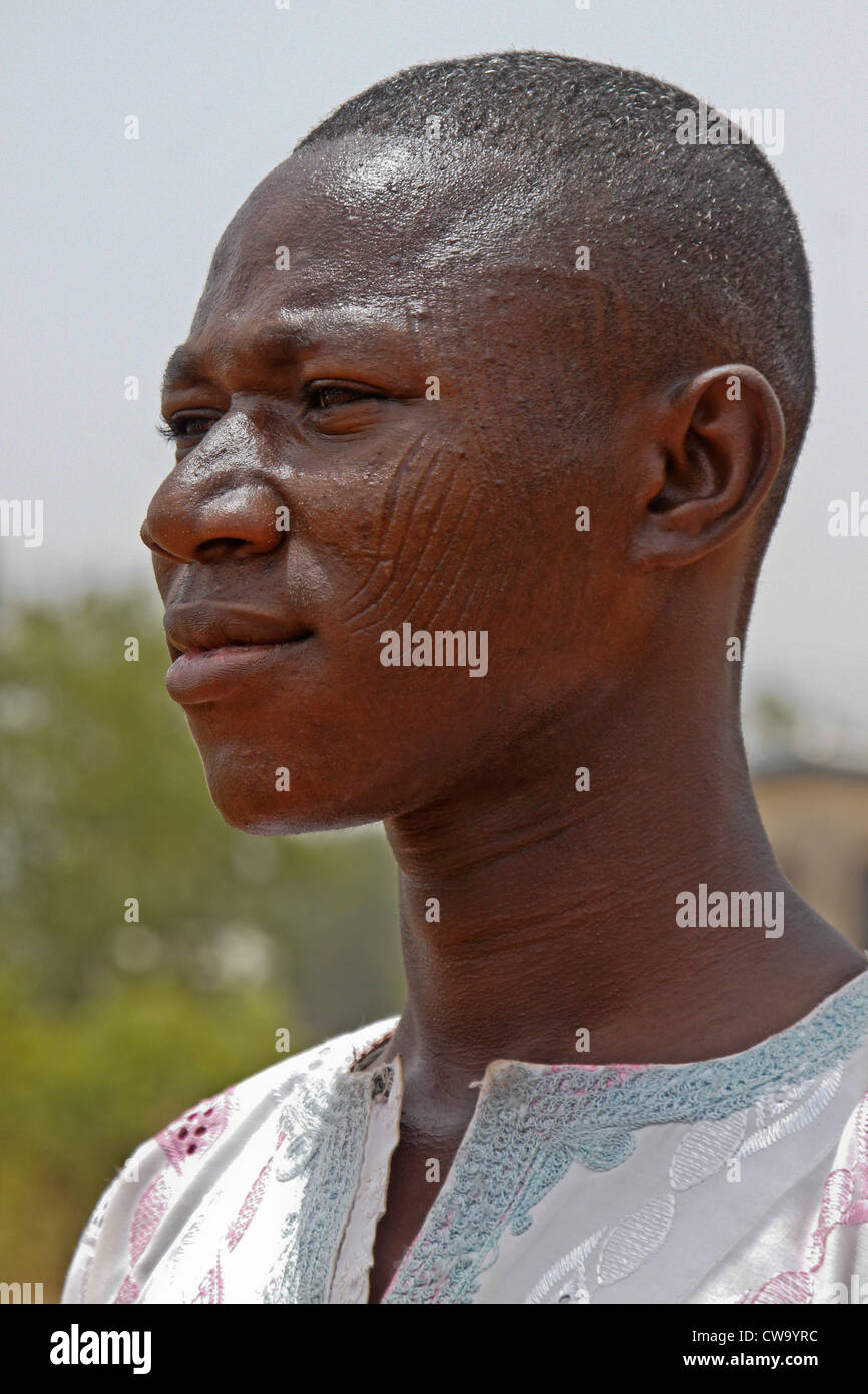 Hausa man with tribal scarring on face, Gambaga, Ghana Stock Photo
