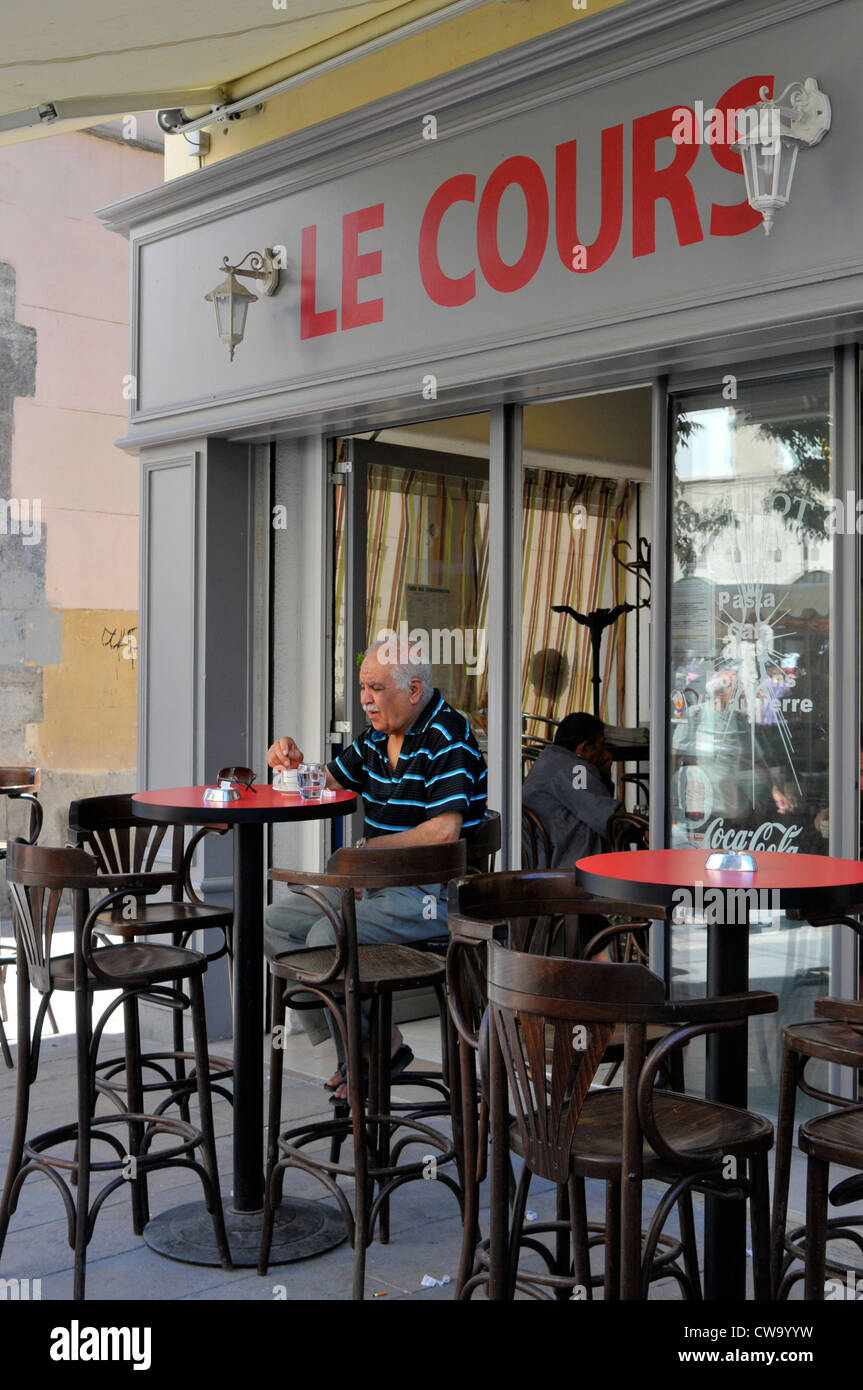 Man at cafe Toulon France French Riviera Mediterranean Europe Harbor