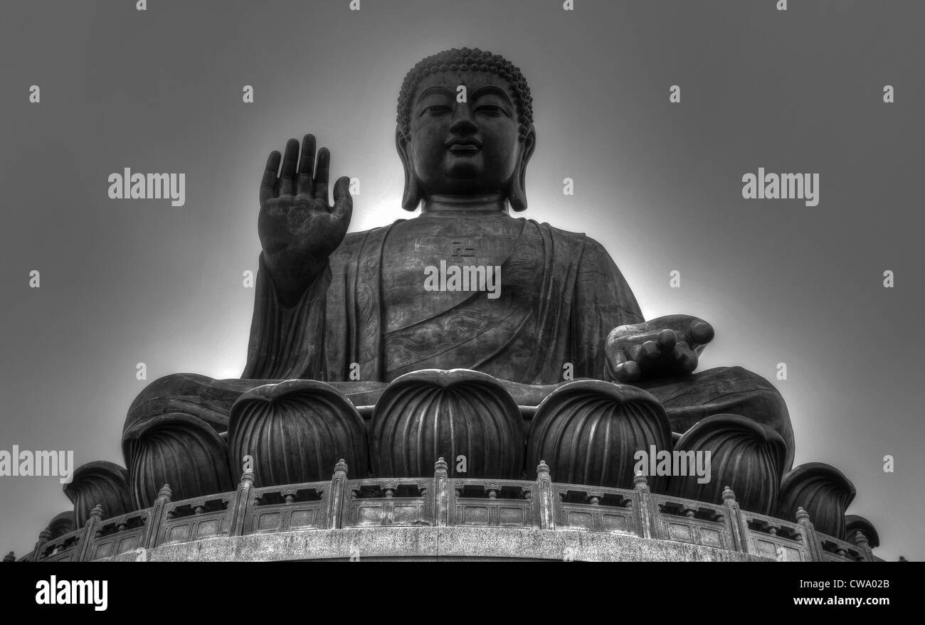 Giant Buddha of Hong Kong sitting on a Lotus Stock Photo
