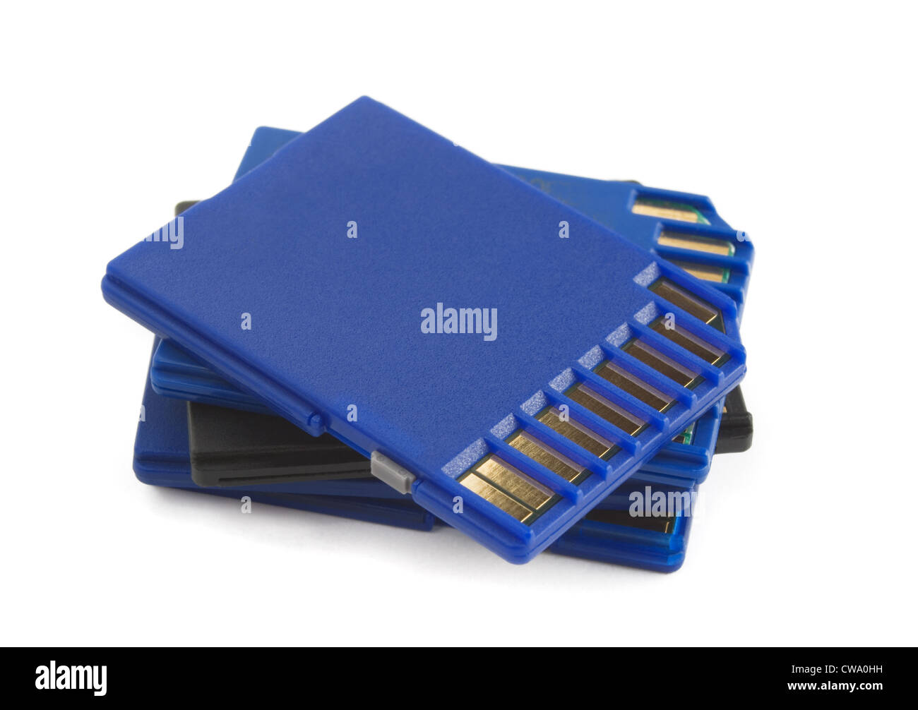 Stack of SD memory cards isolaterd on white Stock Photo