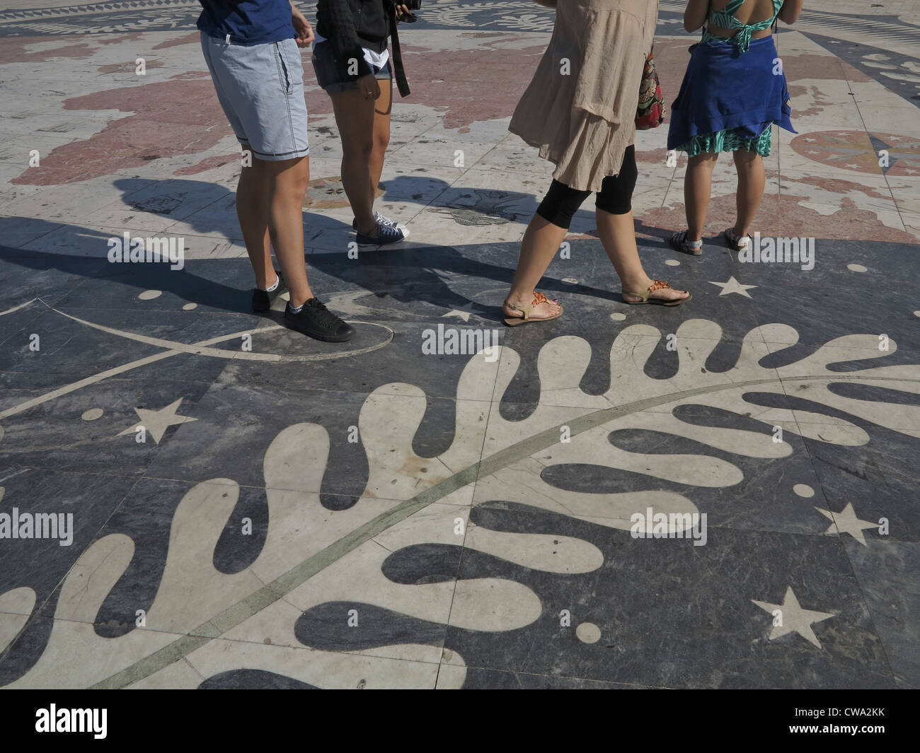 Tourists at the Rose of the Winds walk in Lisbon, Portugal Stock Photo