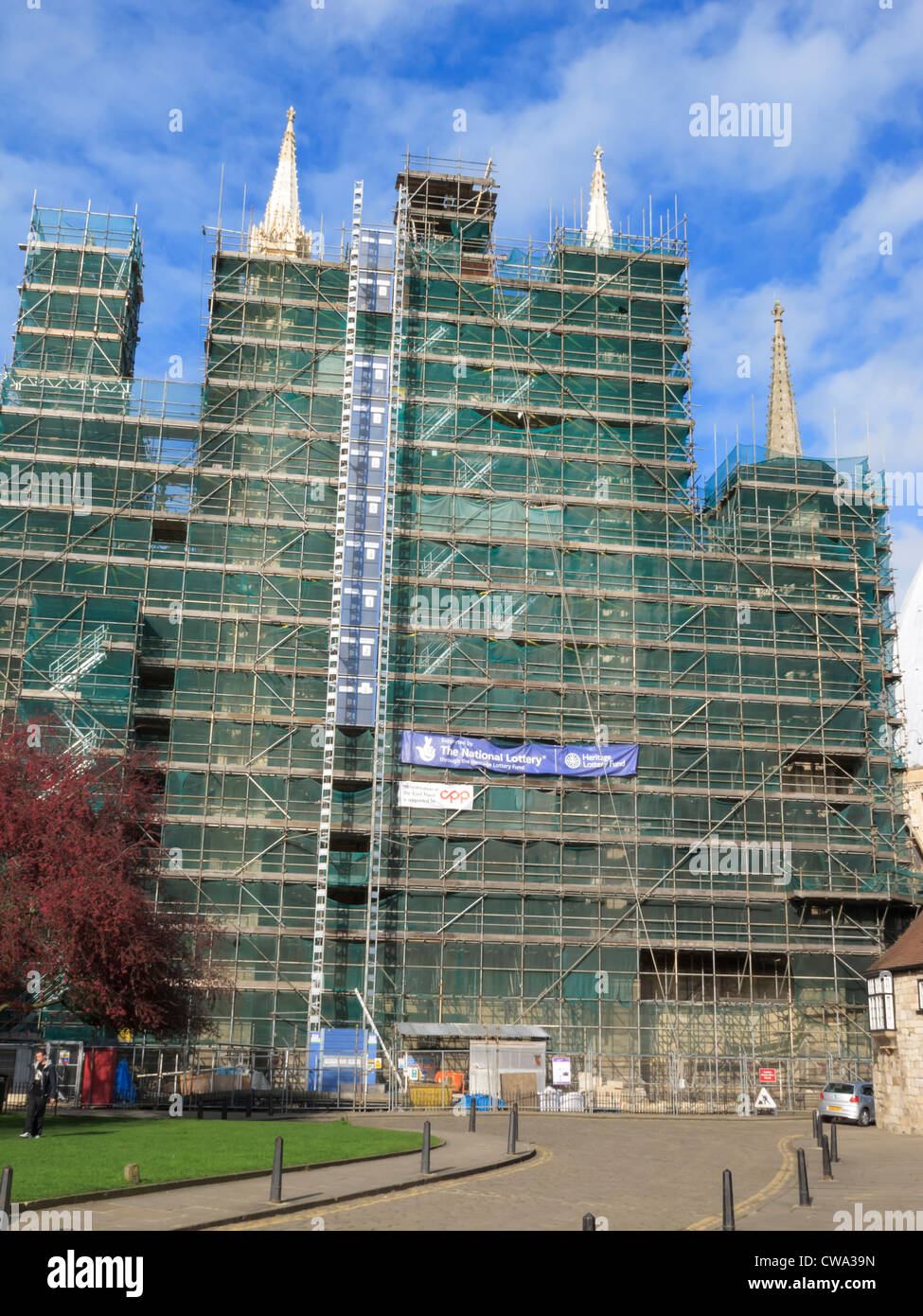 York Minster York Yorkshire England covered in scaffolding Stock Photo