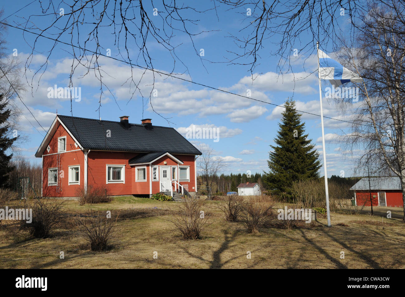 typical Finnish cottage near the Arctic Circle, Kuusamo, Finland Stock Photo