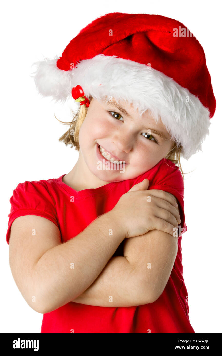 little girl wearing Christmas hat Stock Photo Alamy