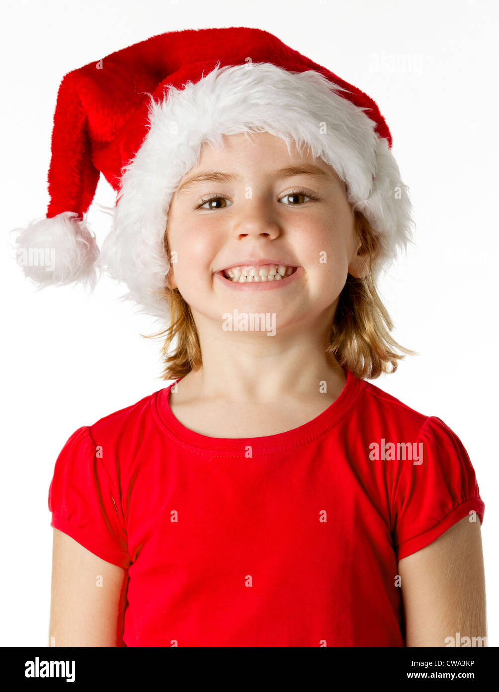 little girl wearing Christmas hat Stock Photo Alamy