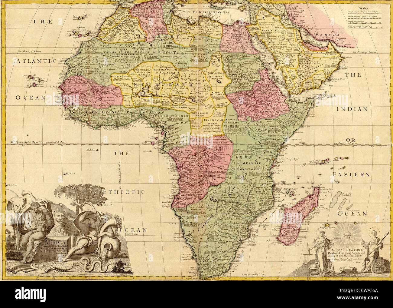 1725 English Map Of Africa Identifying Kingdoms And Within The Large Stock Photo Alamy