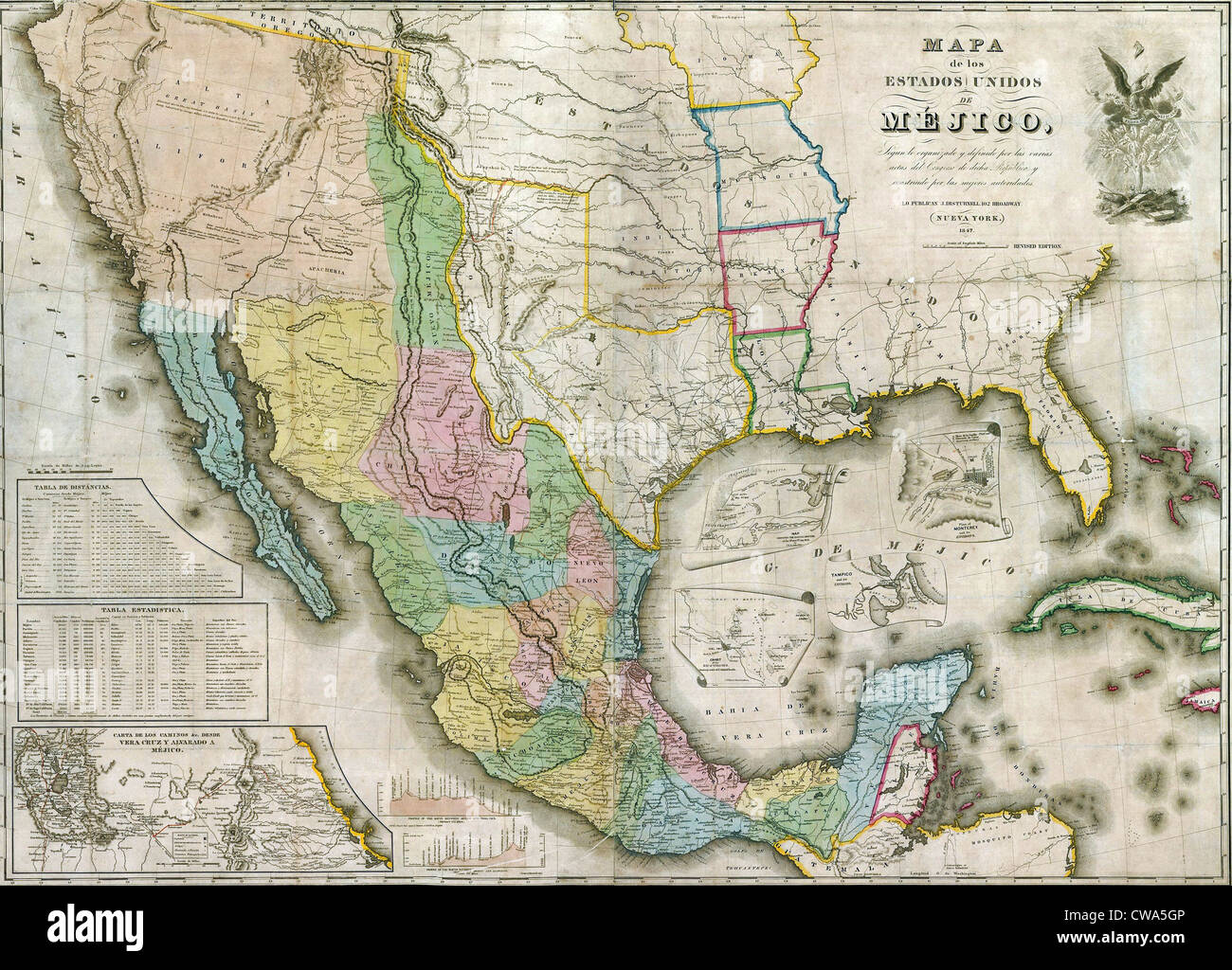 Western North America during the Mexican-American War (1846-48) which resulted in US annexation of over 500,000 square miles of Stock Photo