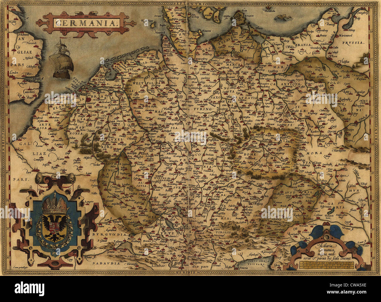 1570 map of German States. From Abraham Ortelius, Theatrvm orbis terrarvm. Stock Photo