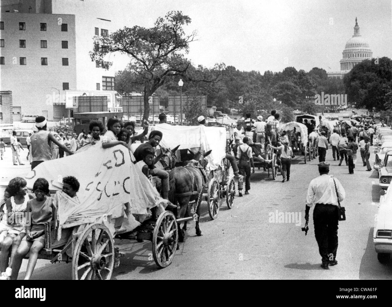 6/25/68 WASHINGTON: The mule train that was a symbol of the Poor People's Campaign finally crossed the river into Washington Stock Photo