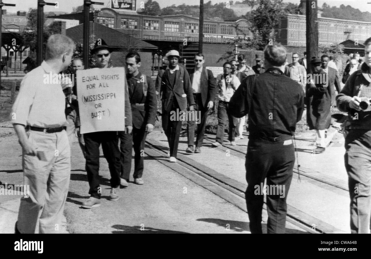 Men in the fight for Civil Rights participate in a memorial trek from Chatanooga, Tennesse to Jackson, Mississipi. They were Stock Photo