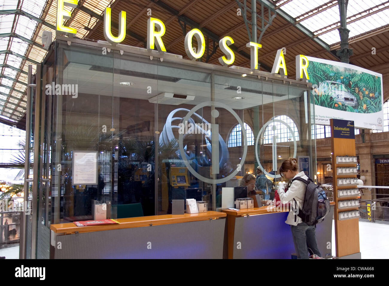 Paris, switch the rail company Euro Star at the Gare du Nord Stock Photo