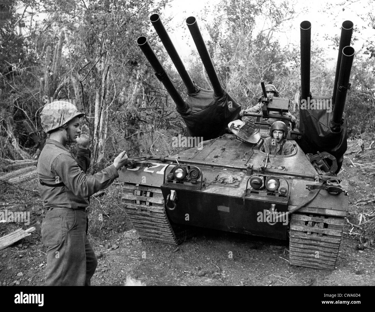 Cuban Missile Crisis, Marine Pfc. Thomas J. Wesley directing an Ontos anti-tank weapon in preparation against suprise attacks, Stock Photo