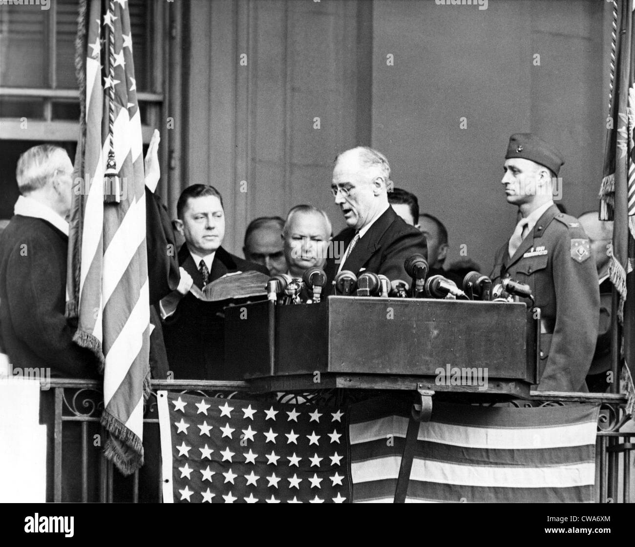 FRANKLIN D. ROOSEVELT, being sworn into office for his fourth term as President of the United States.. Courtesy: CSU Archives / Stock Photo