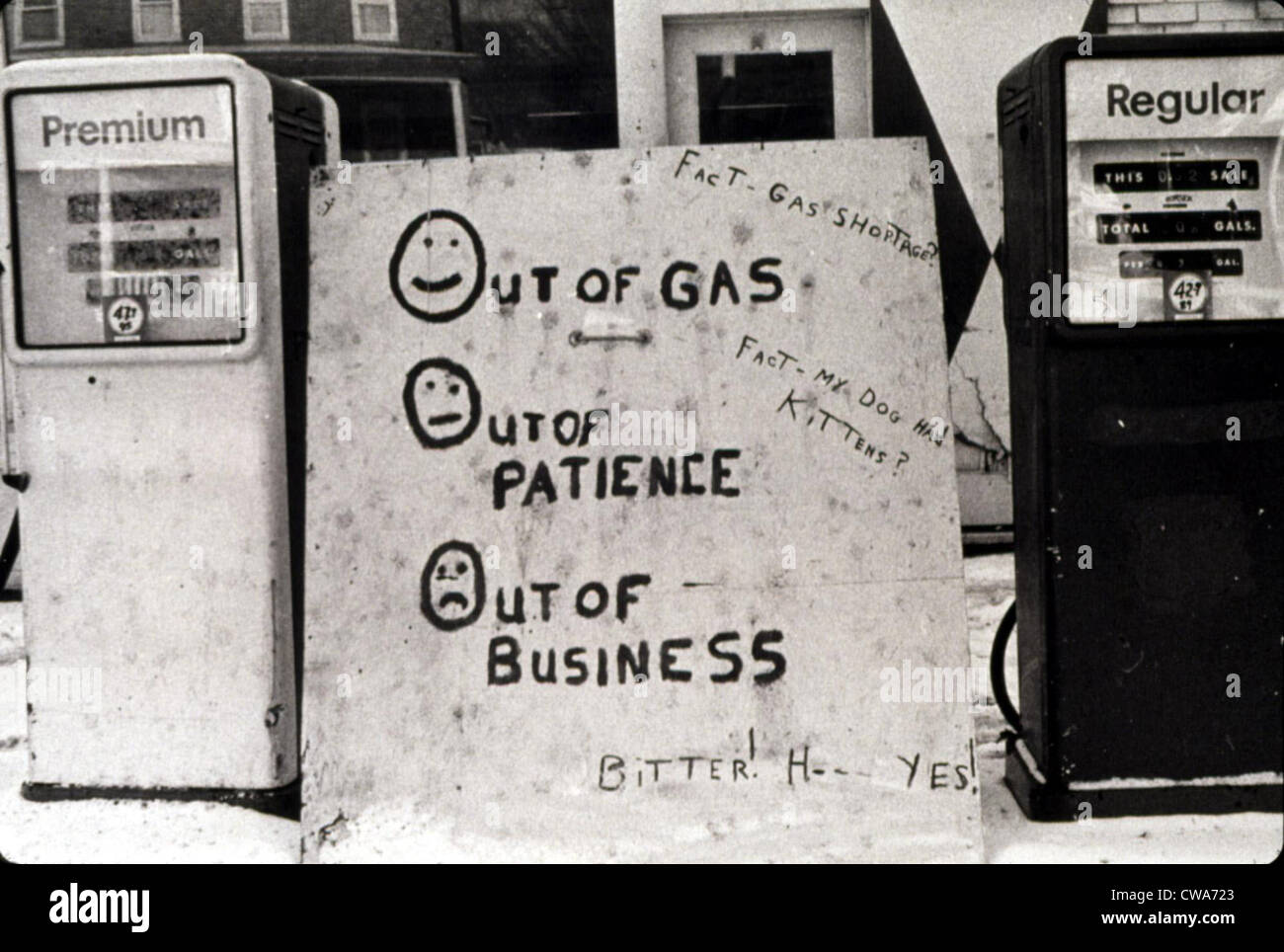 GAS SHORTAGE- A gas station  in Pennsylvania during the oil crisis. 1/14/74. Courtesy: CSU Archives / Everett Collection Stock Photo