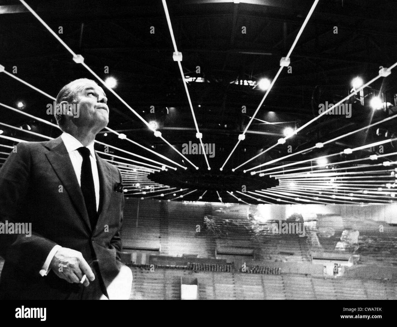 Jack Kent Cooke in the Forum sports arena he built for the Los Angeles Lakers and the Los Angeles Kings. He owns both teams, Stock Photo