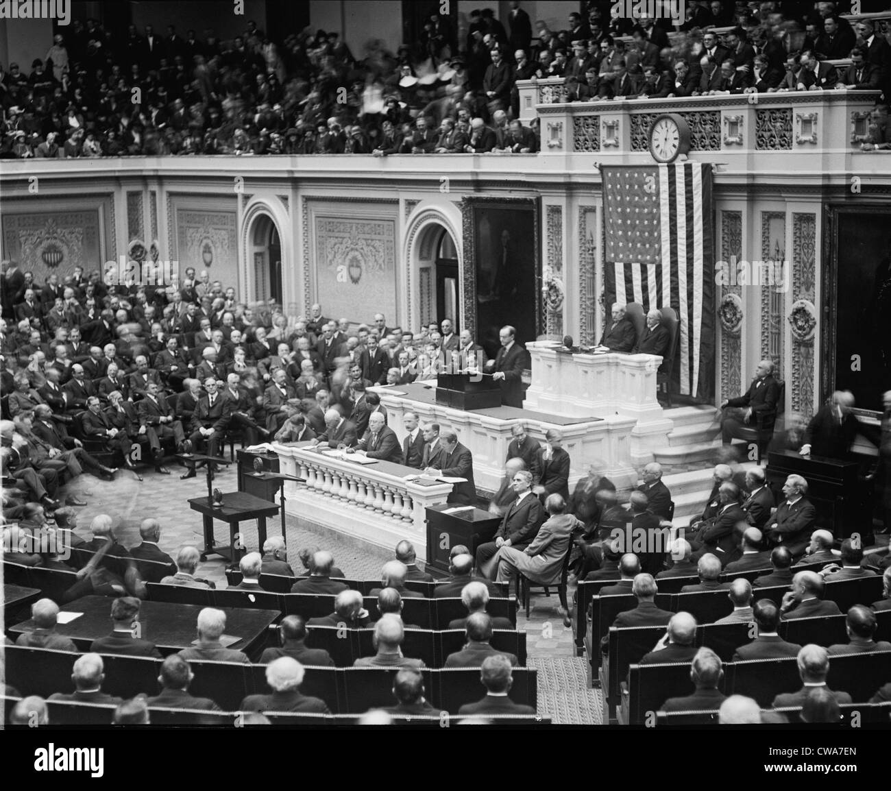 President Calvin Coolidge (1872-33) delivering his first message to Congress on Dec. 6, 1923, after his ascension of the Stock Photo