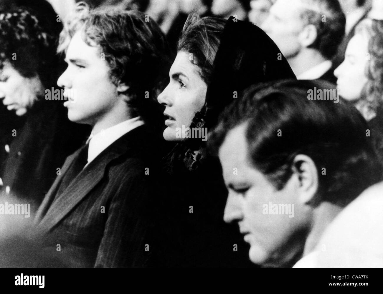 The Kennedy Family attends a funeral; Ethel Kennedy, Joseph Kennedy III, former First Lady Jacqueline Kennedy Onassis and Stock Photo