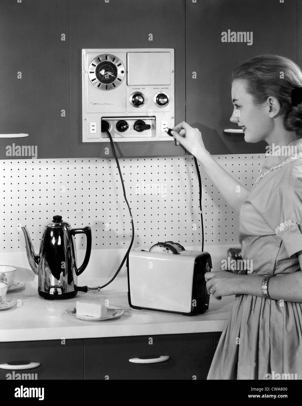 A Westinghouse innovation provides electric power for five household appliances at one time, circa 1956. Courtesy: CSU Stock Photo