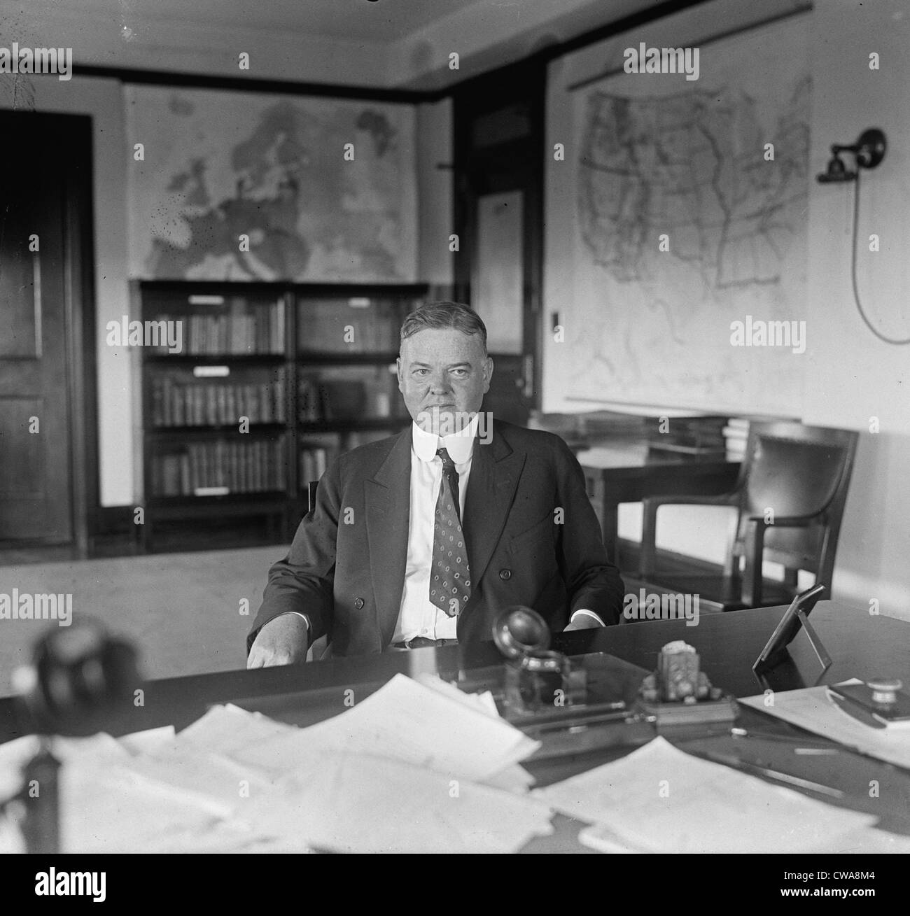 Sec. of Commerce Herbert Hoover (1874-1964) in his office on his 51st birthday, Aug. 11, 1925. Stock Photo