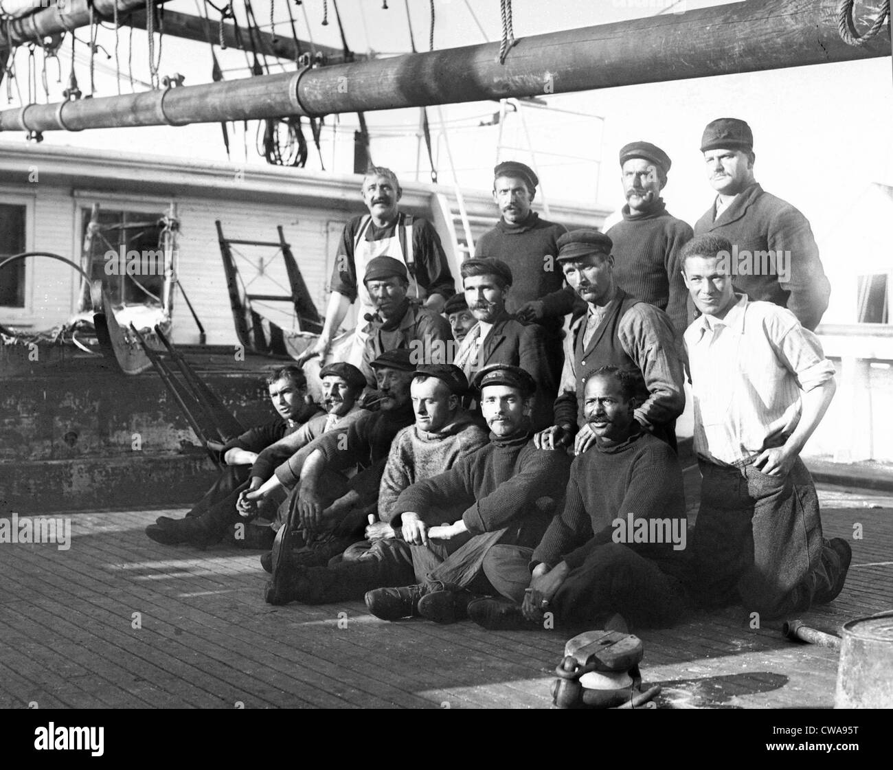 Robert Peary's Arctic exploration team on the deck of the expedition ship, the 'Roosevelt,' in 1905.  Matthew Henson Stock Photo