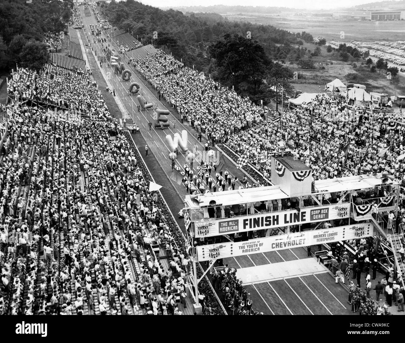 Boys walk down the long Derby Downs hill prior to their soap box derby race, Akron, Ohio, 1948. Courtesy: CSU Archives/Everett Stock Photo