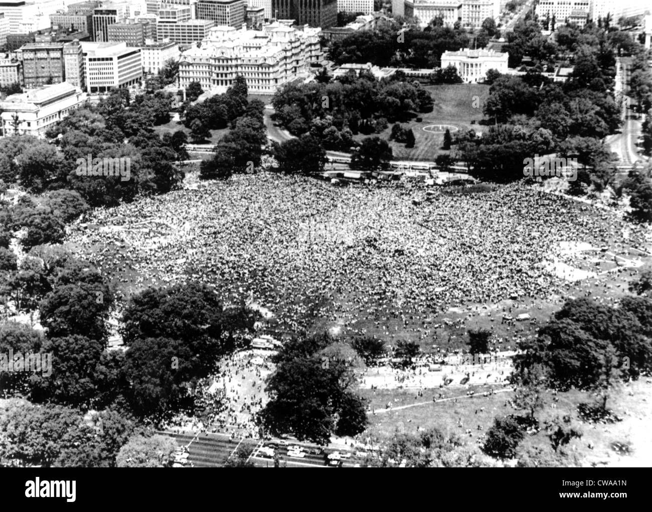 Vietnam War, aerial photograph of huge 'Anti-Vietnam War' demonstration, on the Ellipse (behind the White House), Washington Stock Photo