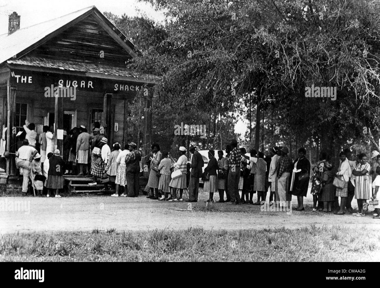5/3/66--PEACHTREE, ALA--African Americans flock to this polling place in rural, Blackbelt, Alabama 5/3 as they vote in large Stock Photo