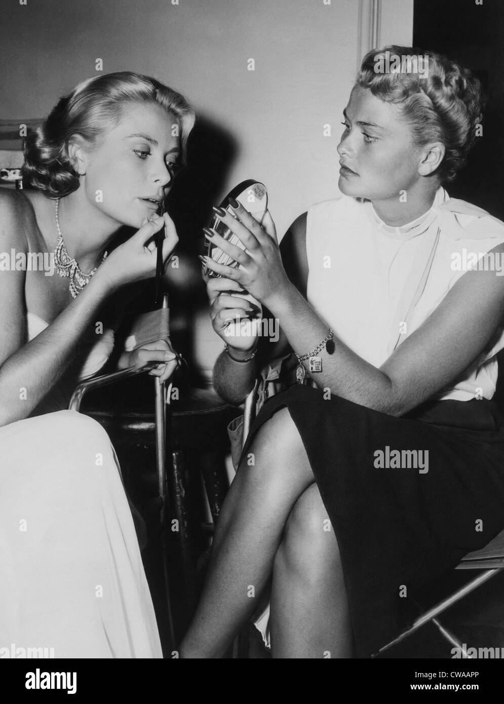 Grace Kelly and her sister, Lizanne on set of 'TO CATCH A THIEF'. ca. 1955. Courtesy: CSU Archives/Everett Collection. Stock Photo