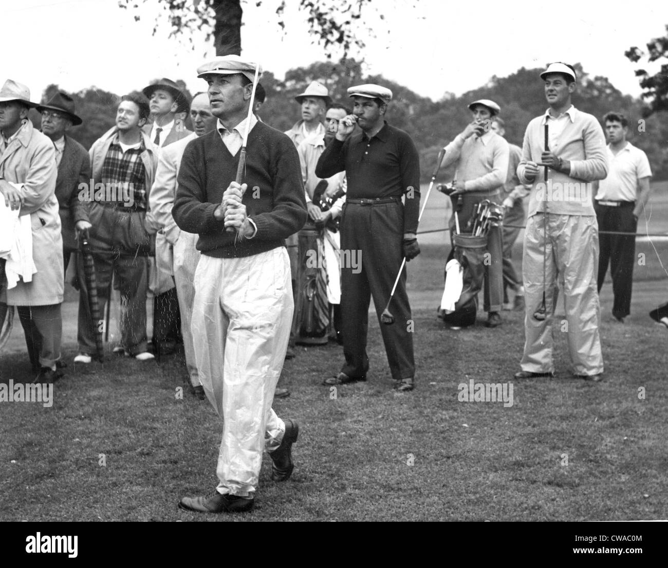 Ben Hogan takes practice shot in New Rochelle, NY, 06-14-50 after coming back from near death auto accident the year before.. Stock Photo