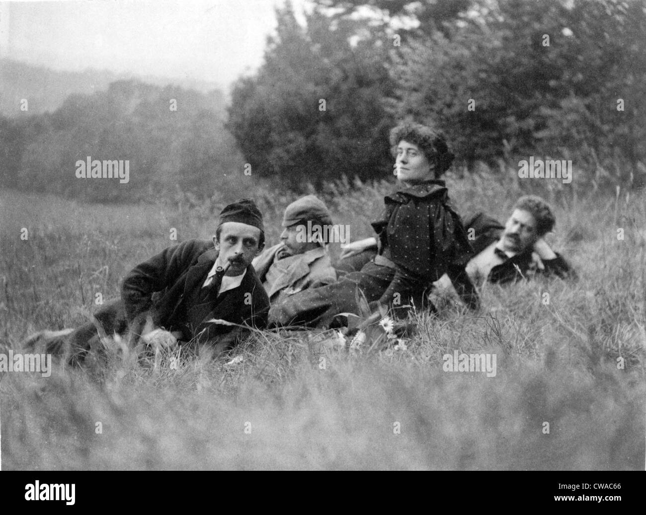 Barrie, J. M. (James Matthew), 1860-1937 with a group of men and women. Published in 'Allahakbarries,' a book Barrie printed Stock Photo