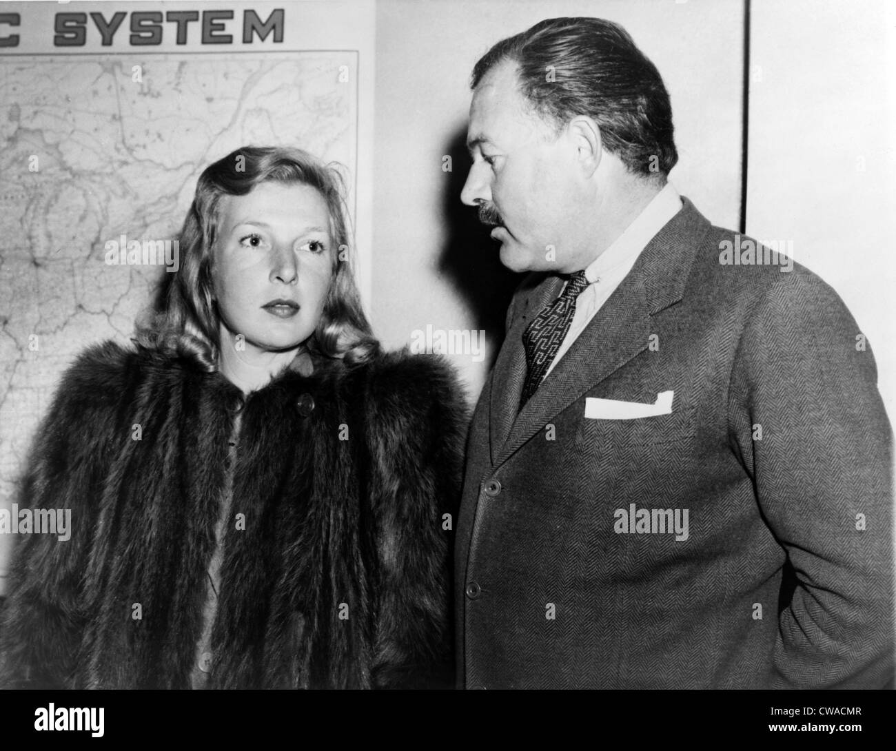 Ernest Hemingway (1899-1961) and journalist Martha Gellhorn, (1908-1998) traveling together shortly after their 1940 marriage. Stock Photo